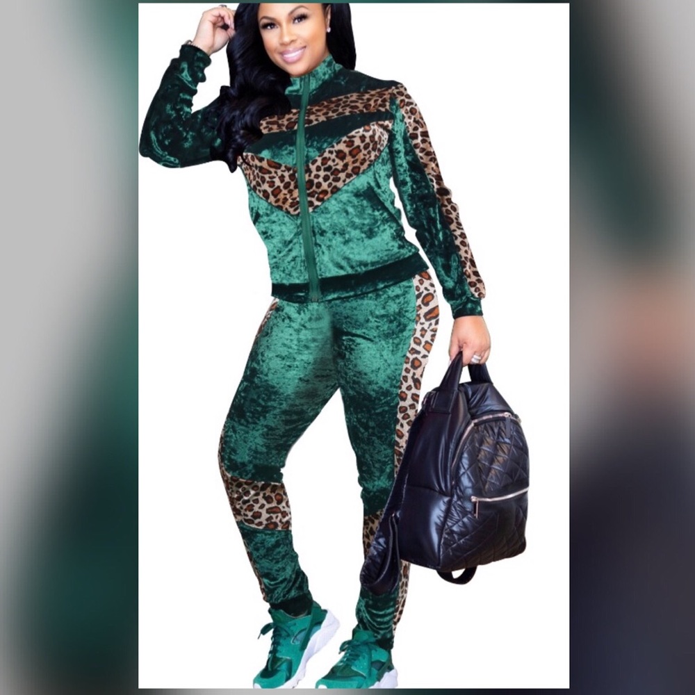 Hunter Green Multi Velour Sweatsuit